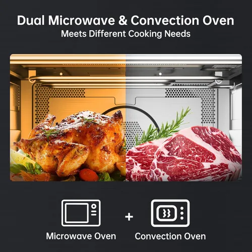Miniatura 2 de Combinación de horno de convección y microondas integrado de 24 pulgadas, ThermoMate de 1.6 pies cúbicos de pared para horno de microondas, 1000