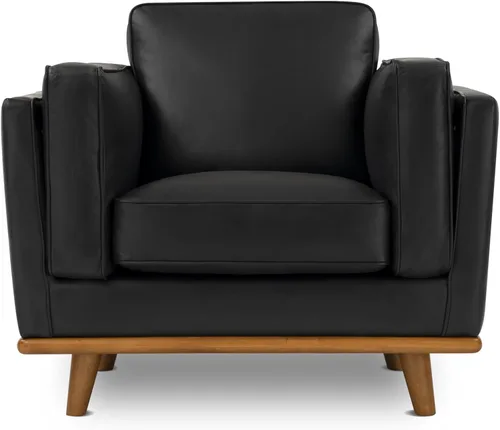 Miniatura 8 de Valencia Artisan Leather Accent Chair, Full-Aniline Leather Upholstery Space-Saving Design for Living Room or Office (Beige)