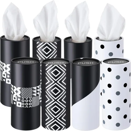Eaasty Paquete de 8 soportes para pañuelos de automóvil, tejido facial con estampado geométrico a granel, cilindro de 3 capas, servilletas de viaje,