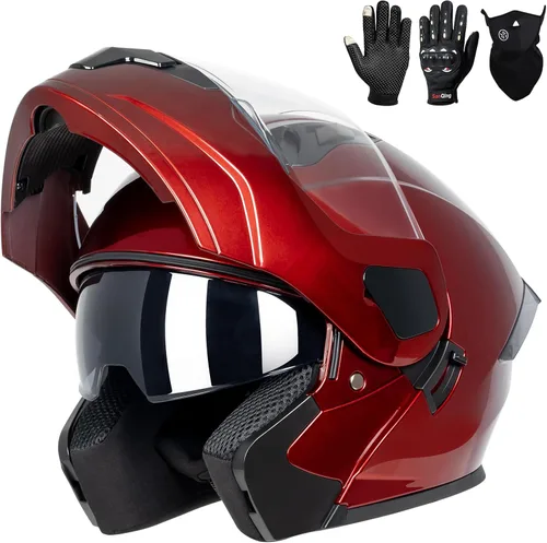 Miniatura 13 de Casco modular para motocicleta de adultos, con doble visera abatible, cara completa, aprobado por DOT para hombres, mujeres, moto, ATV, UTV, moto