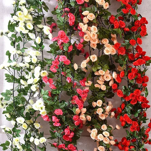 Miniatura 8 de YRIOWMI 10 guirnaldas de rosas falsas, flores artificiales de vid de 7.5 pies, para mesa, telón de fondo de boda, arco, pared, fiesta, manto, Champán