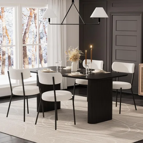 Miniatura 38 de RGZ Juego de mesa de comedor oval moderna de 71", juego de mesa y sillas de 7 piezas para 6, juego de mesa de cocina de mármol sintético y 6 sillas