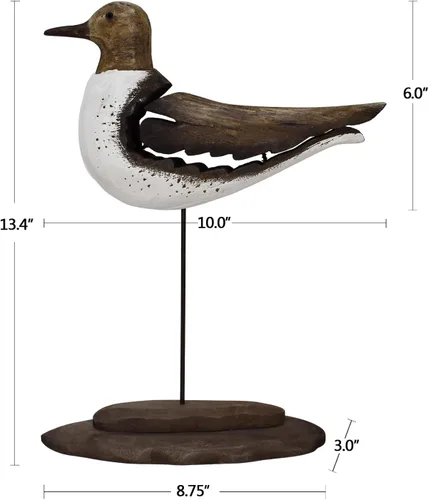 Miniatura 7 de Estatua de pájaro marino de madera, gaviota en el soporte, escultura náutica de aves costeras, para interiores y exteriores, figura de animales
