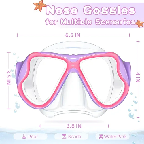 Miniatura 4 de Freela Paquete de 2 gafas de natación para niños y niñas de 3 a 14 años, lente de vidrio templado de 180° HD con cubierta de nariz para piscina