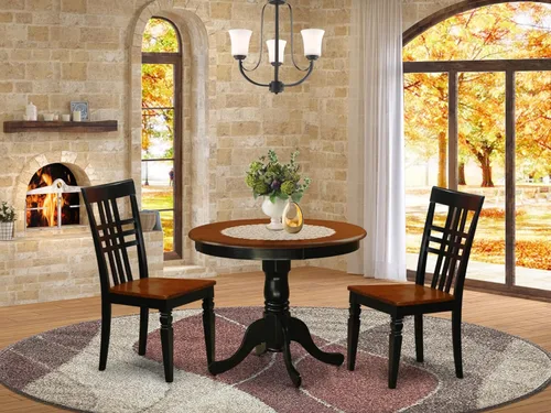 Miniatura 2 de East West Furniture El juego de habitación ANLG3-BCH-W de 3 piezas contiene una mesa de cocina redonda con pedestal y 2 sillas de comedor, 36 x 36