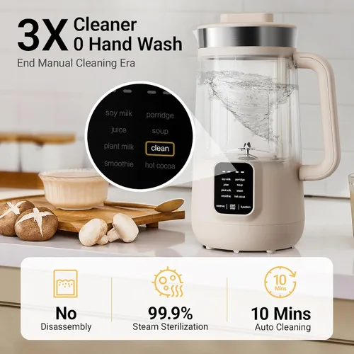 Miniatura 6 de Bear 8 en 1 máquina para hacer leche de nueces, 40oz/1.2L máquina para hacer leche de soja con auto limpieza/retraso de 12H/mantener caliente por