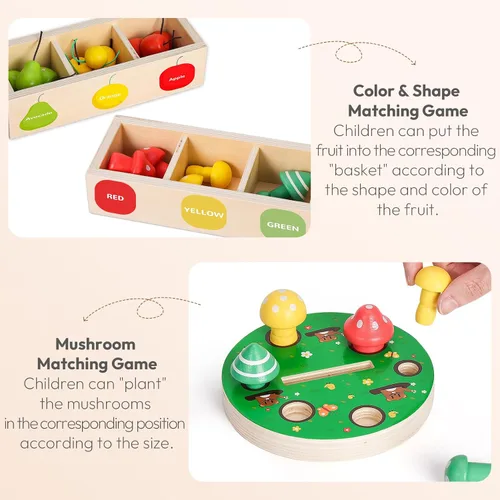 Miniatura 4 de Woodtoe Juguetes de habilidad motora fina para niños pequeños, juguetes sensoriales de madera Montessori para niños pequeños de 3, 4, 5, 6 años