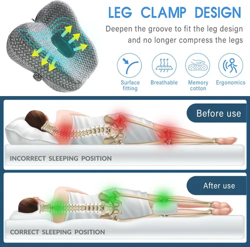 Miniatura 2 de Almohada de rodilla de espuma viscoelástica para personas que duermen de lado, cojín ortopédico de alineación de piernas y caderas, almohada