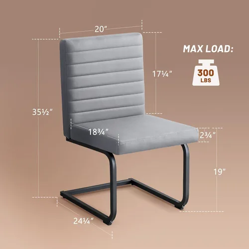 Miniatura 2 de Furniliving - Juego de 2 sillas de comedor modernas tapizadas de tela técnica con patas de acero, respaldo alto, sillas sin brazos para comedor