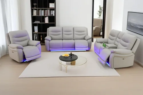 A Ainehome Juego de sofá reclinable eléctrico LED para sala de estar, juego de sofá modular de cuero, sofá reclinable y sofá biplaza con puerto USB,