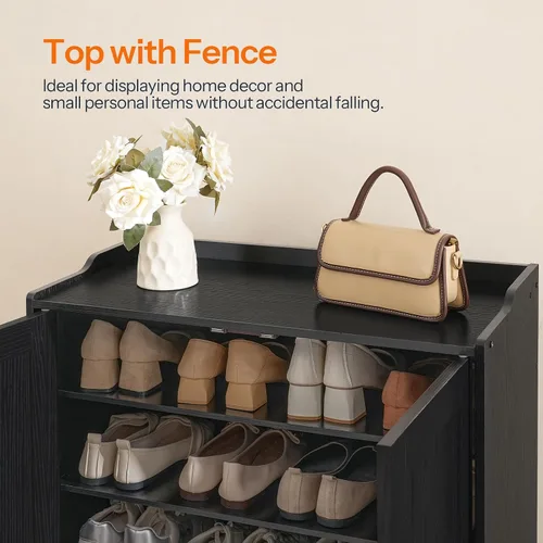 Miniatura 7 de HOOBRO Gabinete para zapatos, organizador de zapatos de 5 niveles con puertas, armario de madera para zapatos para entrada, armario independiente