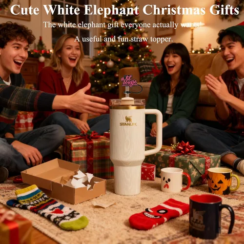 Miniatura 2 de Regalos de elefante blanco, divertidos adornos de paja de A Lil' Bougie compatibles con vasos Stanley de 30 onzas/40 onzas, 4 fundas de popote