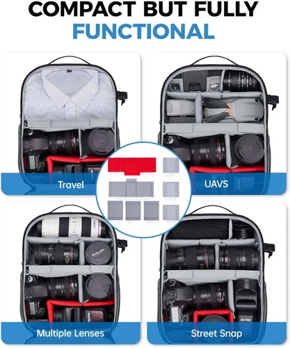Miniatura 5 de BAGSMART Mochila para cámara, bolsas expandibles para cámara DSLR SLR para fotógrafos, mochila de viaje para fotografía con compartimento para Gris