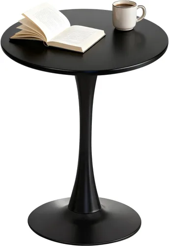 Mesa de Comedor Tulip Redonda para 2, Mesa Moderna de Mediados de Siglo con Pedestal de Metal Resistente para Cocina, Bistró, Café, Ocio (Negro, 24
