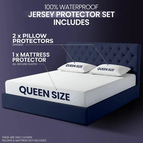 Miniatura 2 de Protector de colchón impermeable y fundas de almohada, tamaño Queen, incluye 2 protectores de almohada con cremallera y 1 juego de funda de colchón