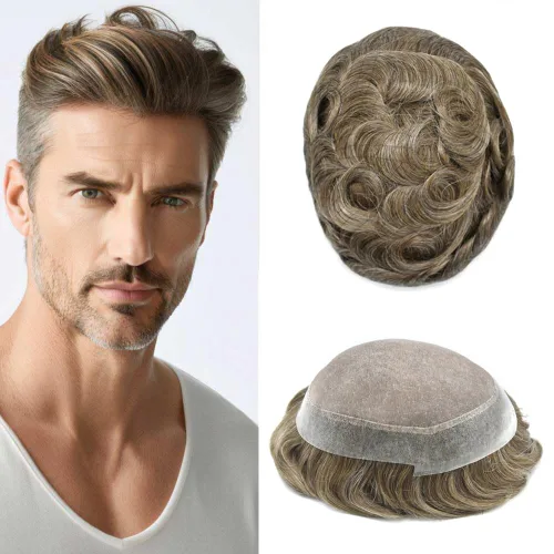 Miniatura 20 de Tupé para hombres, piezas de cabello humano real, sistema de unidades de cabello natural, línea capilar natural, pieza de repuesto para hombres