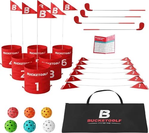 Miniatura 11 de bucketgolf Game The Original Ultimate Backyard Lawn Golf Game para la familia, adultos y niños – Campo de golf portátil de 6 hoyos para jugar al