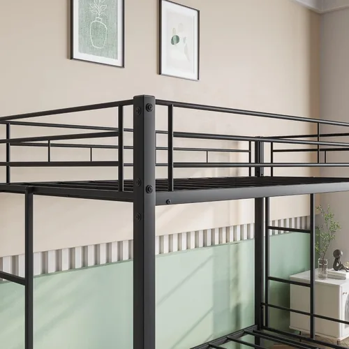 Miniatura 5 de HAUSHECK Literas individuales para 2 niños, litera individual sobre individual con dos escaleras laterales y barandillas de longitud completa
