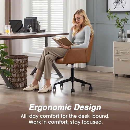 Miniatura 3 de HNY Silla de escritorio moderna de piel sintética, altura ajustable, cómoda silla giratoria de maquillaje con ruedas para sala de estar, computadora