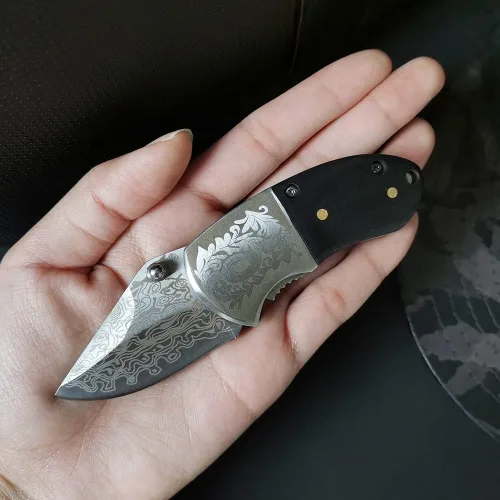 Miniatura 2 de STARDW Cuchillo de bolsillo plegable pequeño para hombres y mujeres, cuchillo utilitario plegable con patrón de damasco, cortador de cajas, cuchillo