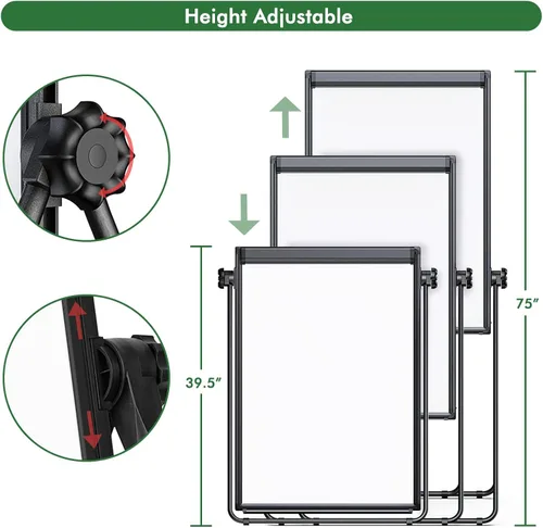 Miniatura 2 de Pizarra Blanca Magnética de Pie 40 x 28 pulgadas Pizarra de Borrado en Seco de Doble Cara Altura Ajustable Caballete de Rotafolio con Ganchos