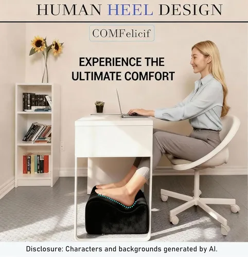 Miniatura 2 de Reposapiés para debajo del escritorio en el trabajo, reposapiés ergonómico debajo del escritorio con funda lavable, taburete de espuma viscoelástica
