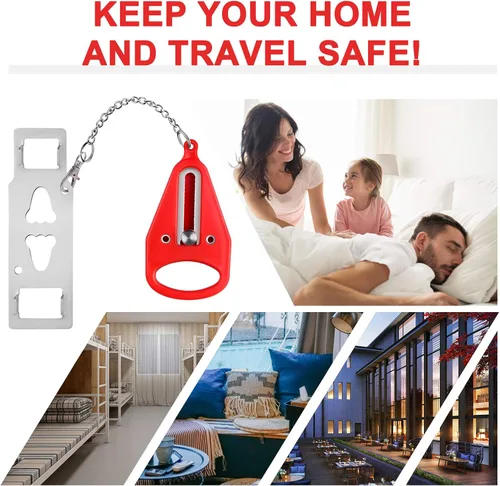 Miniatura 6 de Cerradura de puerta portátil, paquete de 2 cerraduras adicionales sólidas y resistentes para mayor privacidad y seguridad en hoteles, apartamentos