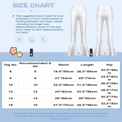 Miniatura 7 de Pantalones acampanados metálicos brillantes para niñas y niños, con lentejuelas, con volantes, para danza, yoga, leggings