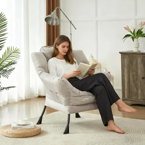Miniatura 2 de HollyHOME - Silla perezosa con reposabrazos y bolsillo lateral, cómoda silla de sala de acento, sillón de sofá de ocio para sala de estar, recámara