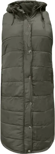 Miniatura 5 de OSFVNOXV Chaqueta larga acolchada para mujer, abrigo de invierno con cremallera completa, sin mangas, con capucha, cálidos, cortavientos gruesos