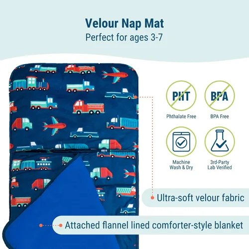 Miniatura 3 de Wildkin Kids Velour Nap Mat for Boys & Girls – Soft & Cozy Toddler Sleep Mat with Built-in Blanket for Daycare, Preschool, Kindergarten & Travel