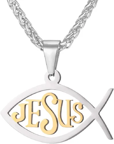 U7 Colgante de cruz ortodoxa rusamanos rezandosigno de Ichthys para hombres y mujeres, acero inoxidable chapado en oro de 18K, collar religioso
