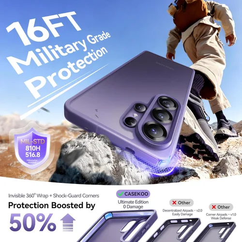 Miniatura 6 de CASEKOO Funda violeta para Samsung Galaxy S26 Ultra de 6.9 pulgadas, protector de cámara, protección de grado militar de 16 pies, antihuellas