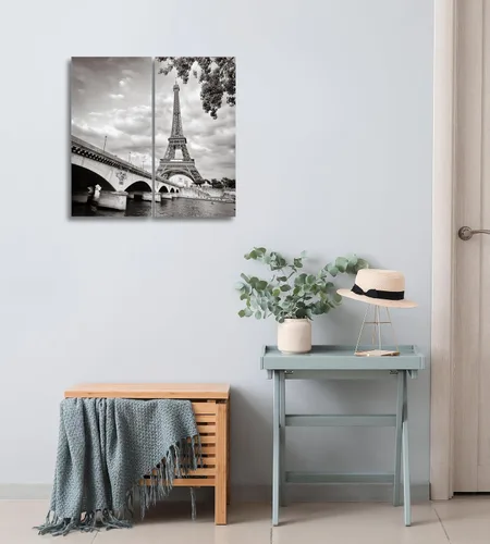 Miniatura 7 de París - Lienzo decorativo para pared, juego de 2 piezas, impresiones decorativas de varios paneles divididos, imagen de la torre Eiffel en blanco