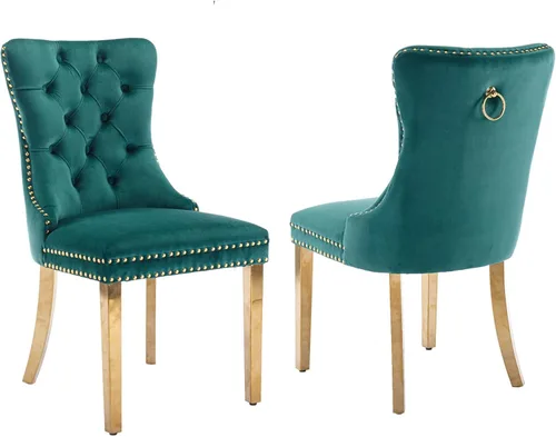 Miniatura 119 de LKTART Juego de 2 sillas de comedor de terciopelo, sillas de comedor copetudas con ribete de anillo de clavo, silla de comedor tapizada con patas