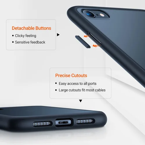 Miniatura 6 de TORRAS - Funda a prueba de golpes para iPhone SE 2022/iPhone SE 2020/iPhone 7, certificado de caída militar, parte trasera dura, semitransparente
