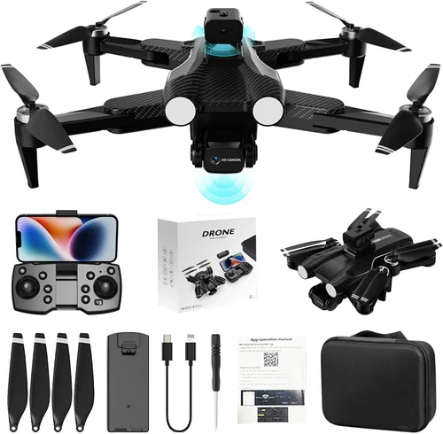 Drone sin escobillas con cámara ESC FPV plegable con funda de transporte, giro de 360°, regalos de juguetes para niños y adultos, flujo óptico,