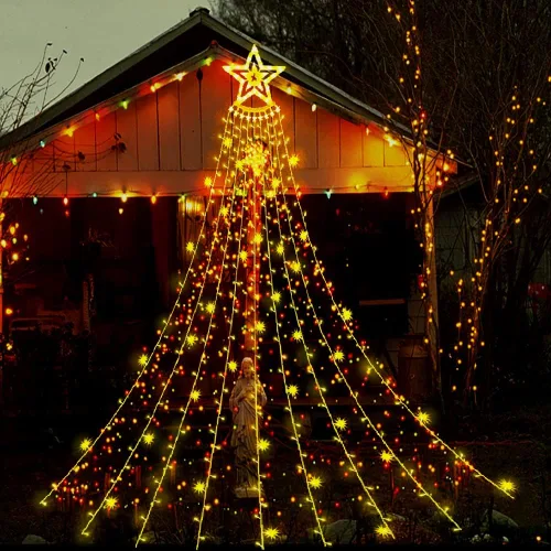Miniatura 7 de Aokudoni Decoraciones de Navidad al Aire Libre: 3.84m 350LED Luces de Cascada con 8 Modos de Iluminación, Luces de Navidad para Árbol, Casa, Patio