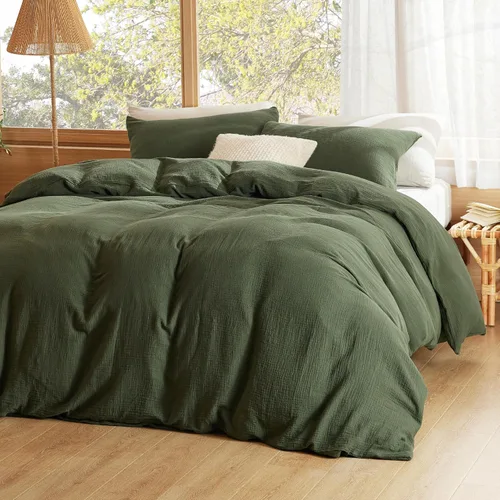 Miniatura 2 de Bedsure Funda de edredón 100% de muselina de algodón, tamaño Queen, funda de edredón de gasa ultrasuave, juego de cama transpirable y ligero