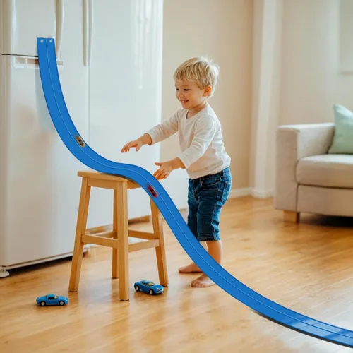 Miniatura 9 de Flex Track - Juego de iniciación de 15 pies, pista de rampa flexible para autos de carreras para edades de 3 años en adelante con ventosas, Racing