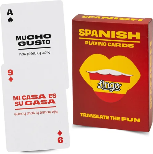 Cartas de juego Lingo en español | Tarjetas para viajar | Aprende vocabulario español de una manera divertida y fácil | 52 traducciones esenciales