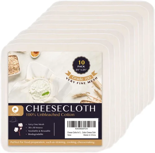 Miniatura 7 de Paño de queso precortado, 15 x 15 pulgadas, paquete de 4, grado 100, paño de queso ultra fino para colar y cocinar, paño de muselina de algodón 100%