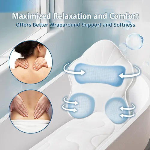 Miniatura 4 de Poemland Almohada de Baño de Lujo Gruesa de Cuerpo Completo y Cojín para Tina con Soporte para Cabeza, Cuello y Hombros para Relajación y Confort