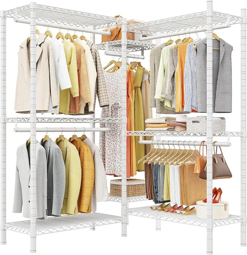 Miniatura 11 de Raybee Perchero en forma de L para esquina, percheros para colgar ropa, 900 libras, perchero resistente para ropa, 74.5 pulgadas de ancho x 18 Negro