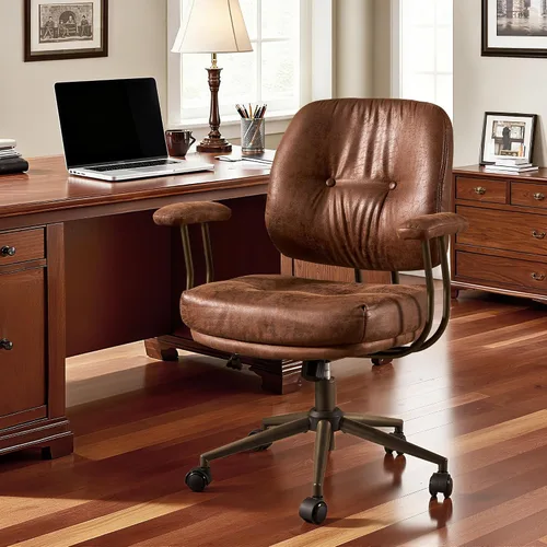 Miniatura 15 de Silla de oficina para el hogar con respaldo medio, silla de escritorio moderna de cuero de mediados de siglo, silla ejecutiva cómoda y giratoria