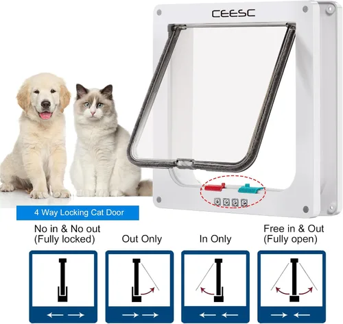 Miniatura 4 de CEESC Puerta magnética con solapa para gatos con cerradura de 4 vías para gatos, gatitos y gatitos, 3 tamaños y 2 opciones