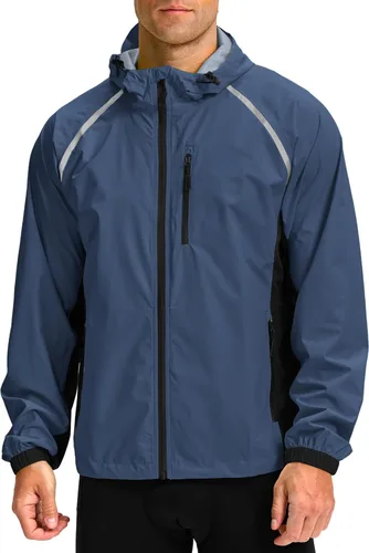 Miniatura 18 de Bikewa - Chaqueta de lluvia para hombre, impermeable, para ciclismo, con capucha, ligera, plegable, cortavientos para bicicleta, chaqueta de running