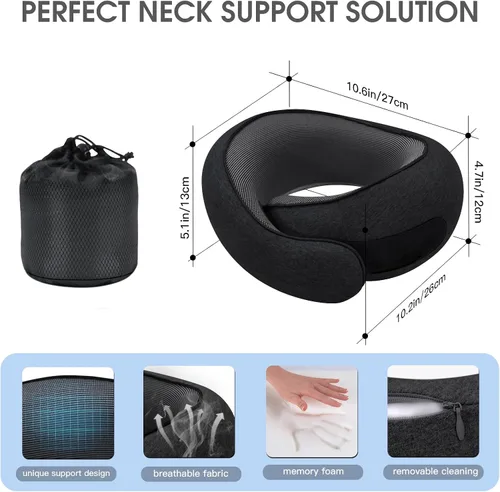 Miniatura 2 de Almohadas de viaje para el cuello para aviones, almohada cómoda de espuma viscoelástica, diseño ergonómico compacto, esenciales para dormir