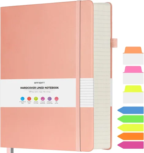 Miniatura 10 de Cuaderno rayado, cuaderno grande A5 con rayas universitarias, cuaderno de trabajo de 312 páginas numeradas con calcomanías de índice, papel grueso