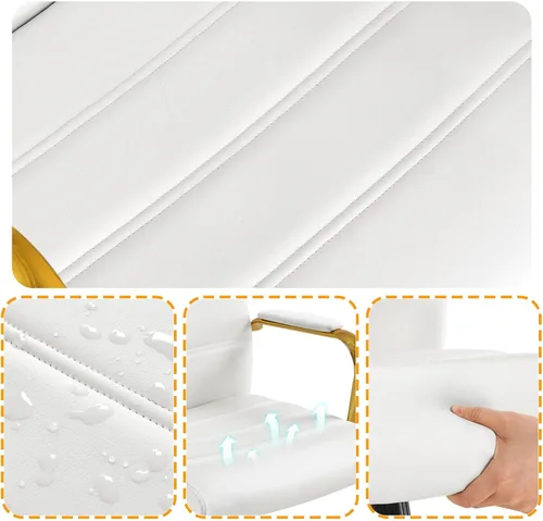 Miniatura 6 de Topeakmart Silla de escritorio de oficina Silla ejecutiva de cuero sintético ajustable con marco dorado asiento blanco Blanco y dorado